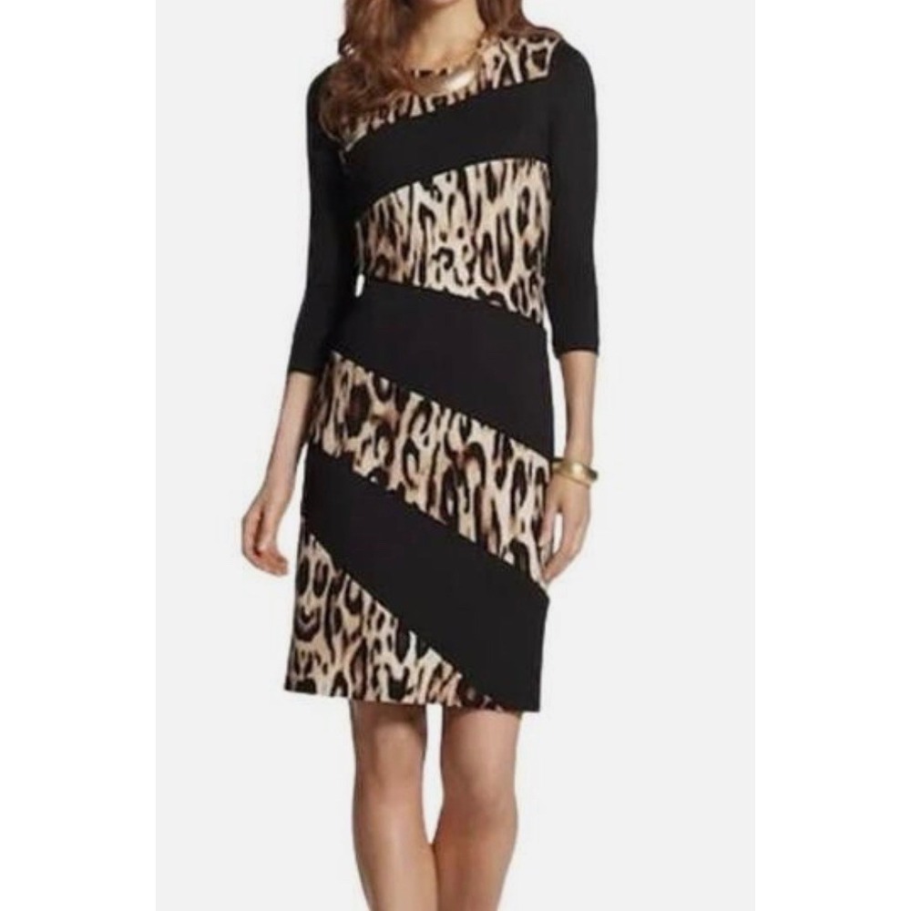 CHICO'S Dress 10 Medium Colorblock Leopard Ponte Jordan Short Casual 1.5
